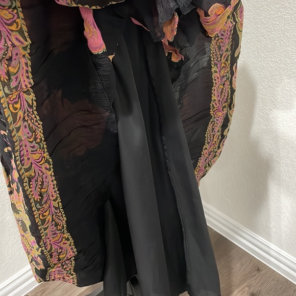 Coldwater Creek Black Shimmer Pleated Maxi Paisley Print Flowy Skirt - Picture 9 of 12